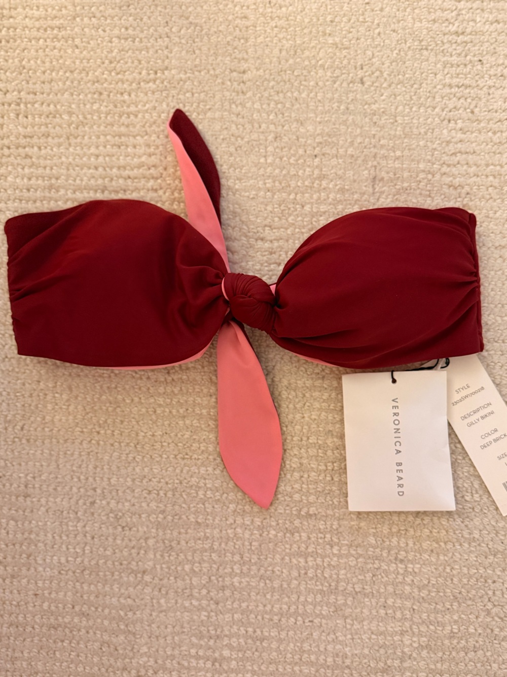 Veronica Bears Burgundy Brick Bandeau Gilly bikini top